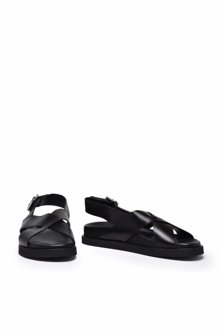 Guglielmo Rotta Black Leather Rubber Sole Sandal