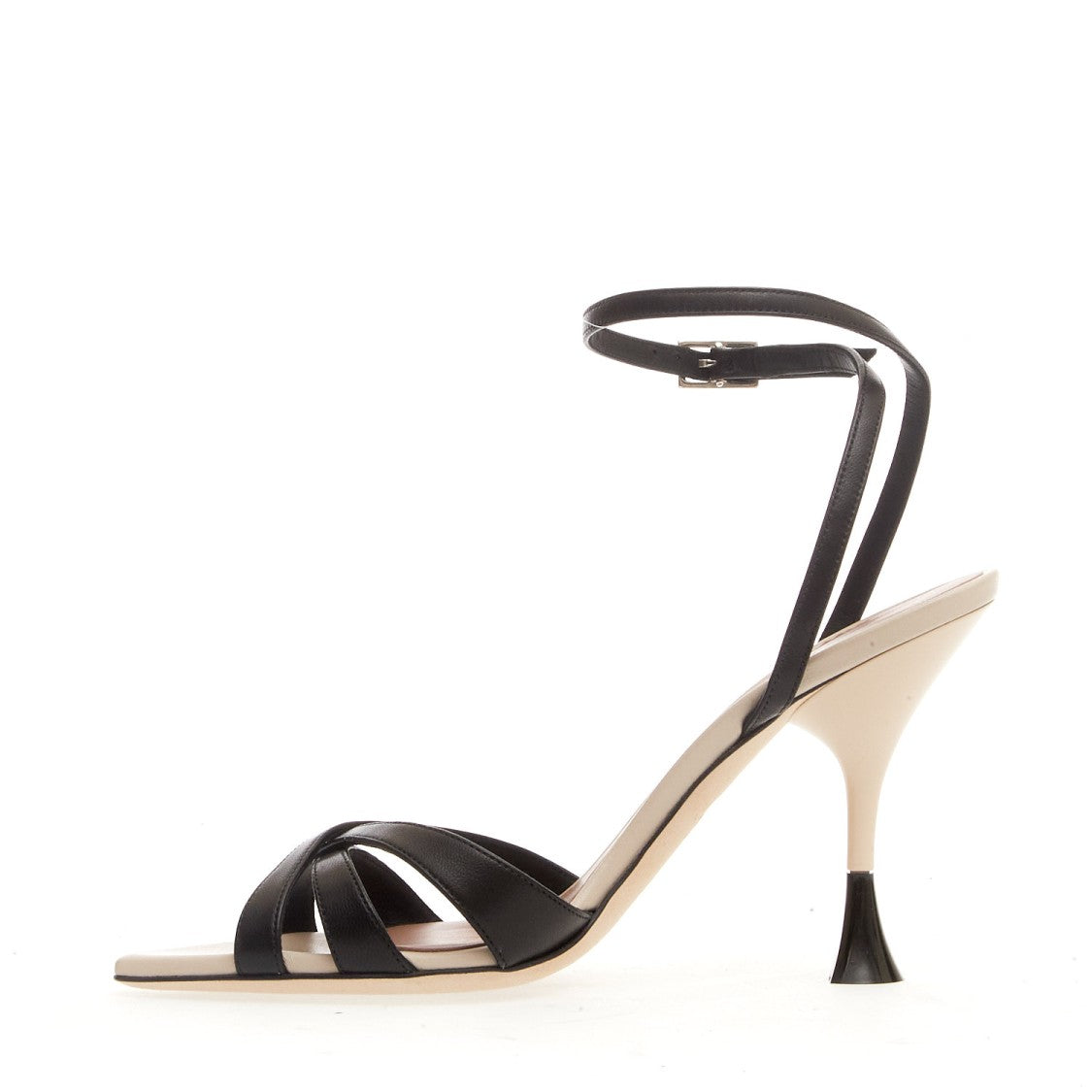 3Juin 100Mm Biege And Black Heel Sandal