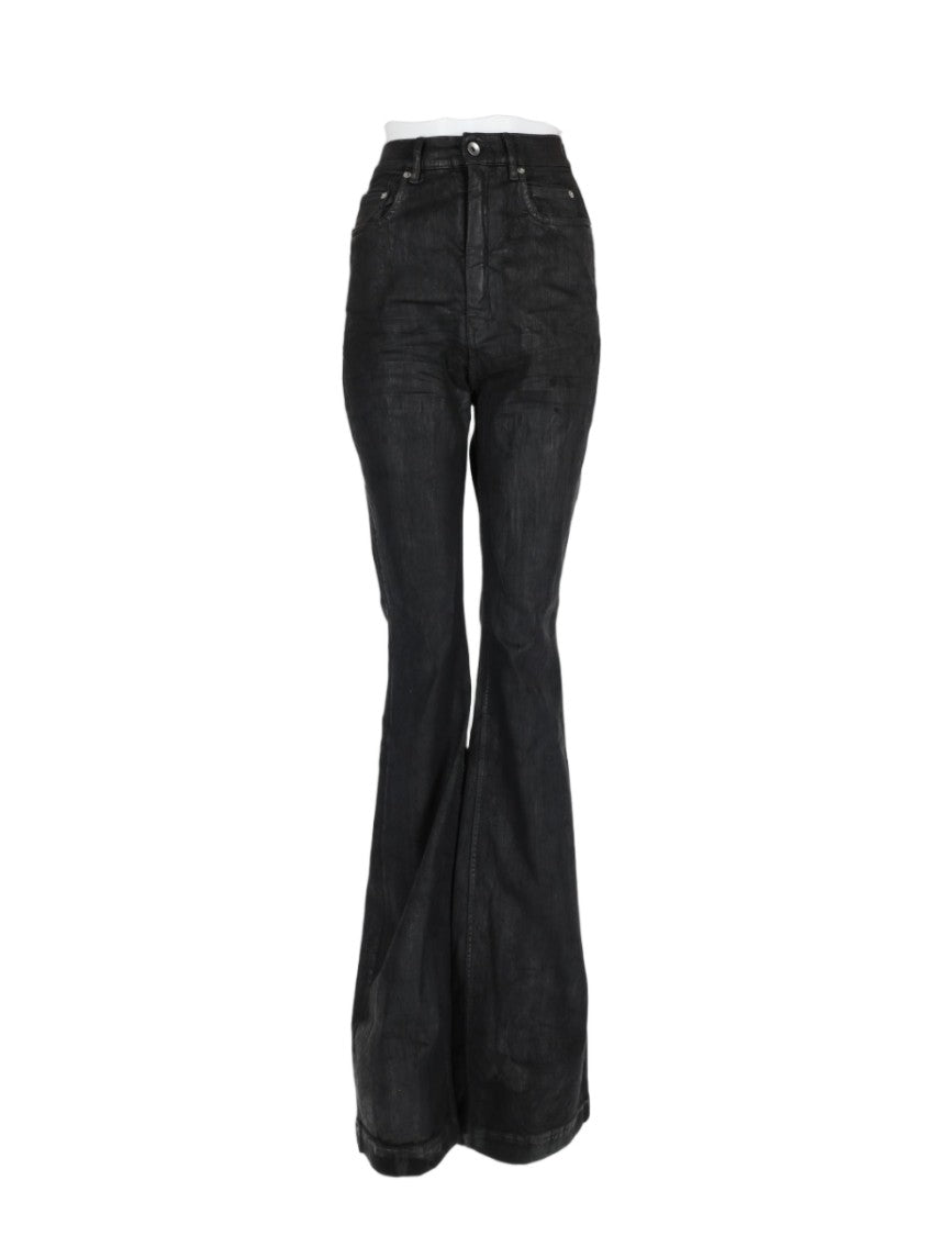 Drkshdw By Rick Owens Black Flared High Waist Cotton-Blend Jeans