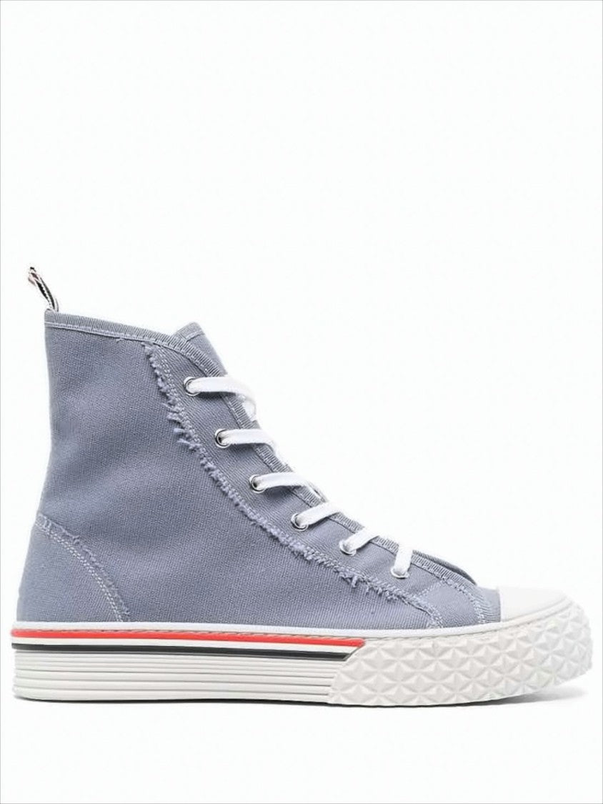 Thom Browne High-Top Sneakers With Textured Rubber Sole And Signature Stripes