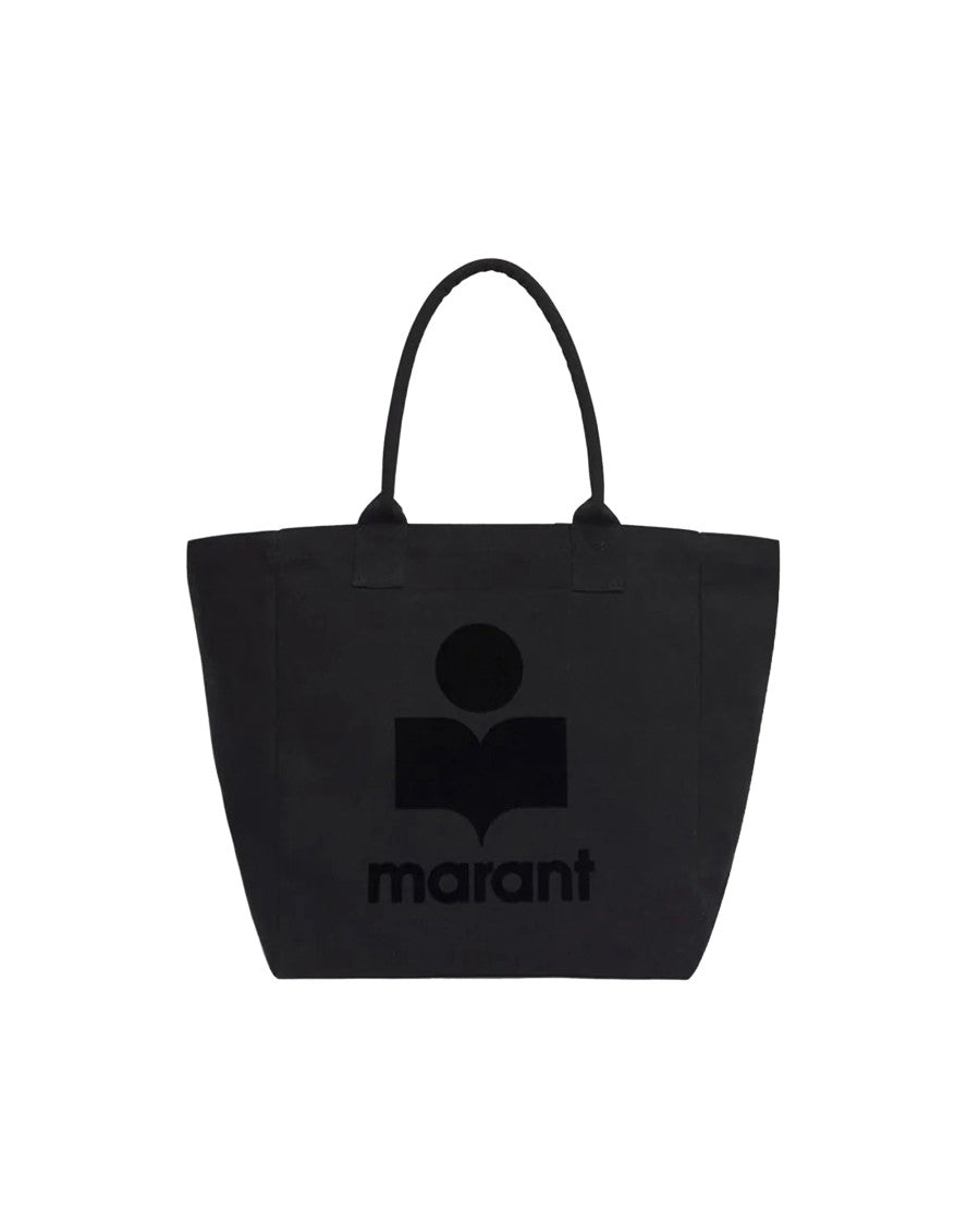 Isabel Marant Black Cotton Flocked Logo Minimalist Tote Bag