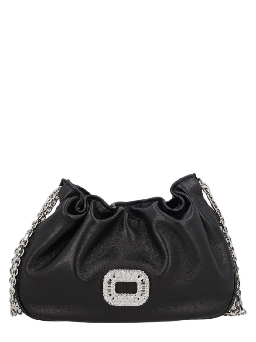 Roger Vivier Ruched Lambskin Handbag With Crystal Buckle