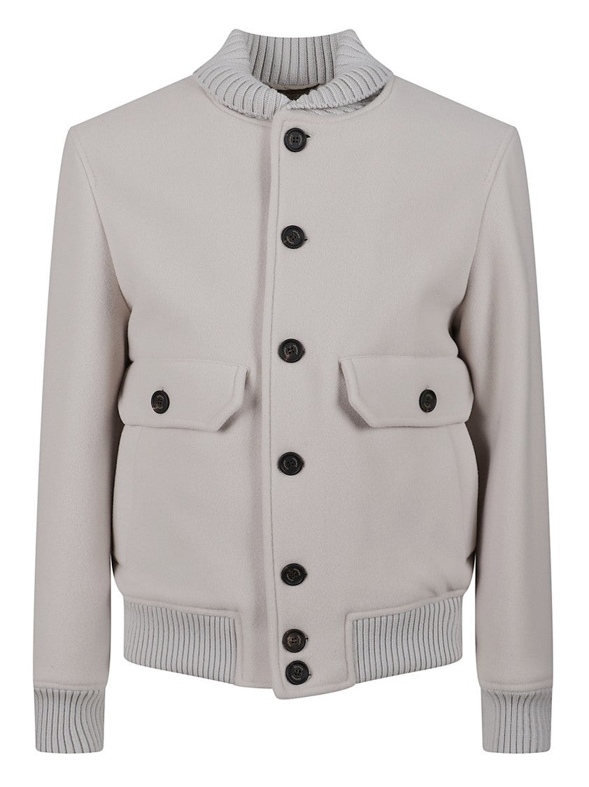 Eleventy Cashmere And Wool Bomber Jacket With Horn Button Closure