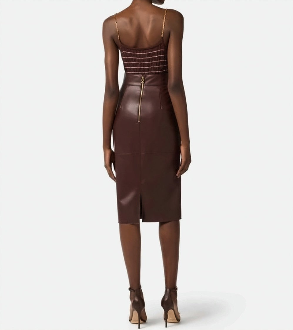 Elisabetta Franchi Midi Synthetic Material Embossed Logo Skirt