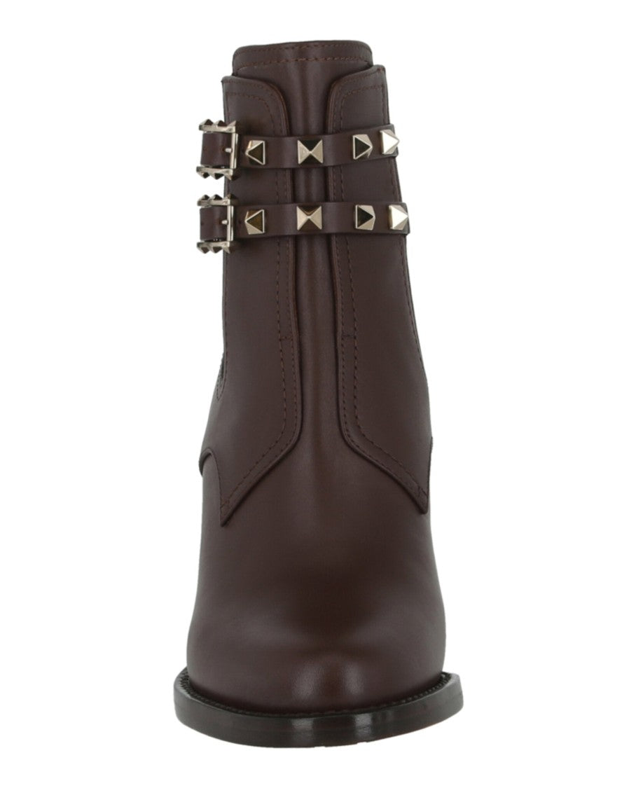 Valentino Rockstud Calfskin Buckle-Strap Ankle Boots