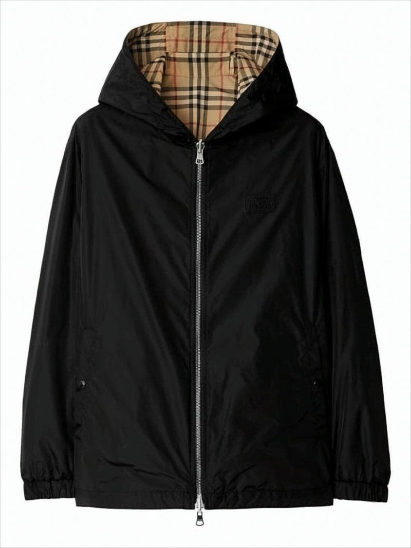 Burberry Reversible Check And Solid Hooded Jacket