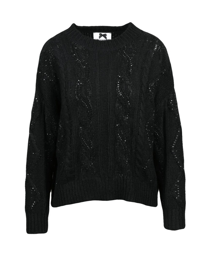 No Secrets Black Cable Knit Sequined Sweater