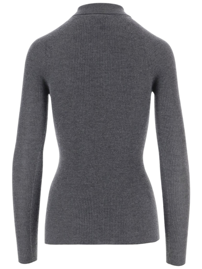 Sa Su Phi Gray Ribbed Cashmere-Silk Polo Shirt
