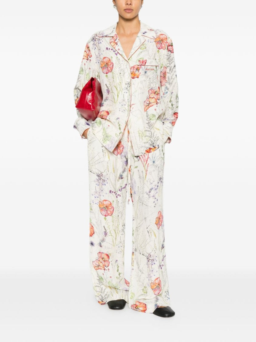 Alexander Mcqueen Ivory Floral Print Shirt With Classic Collar