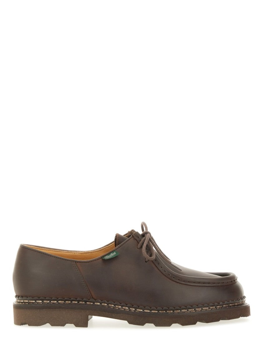 Paraboot Brown Leather Lace-Up Moccasin With Treaded Outsole