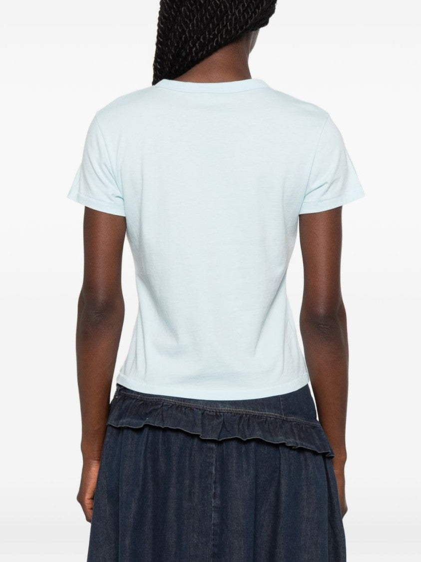 Kenzo Light Blue Flower Embroidery Crew Neck Top
