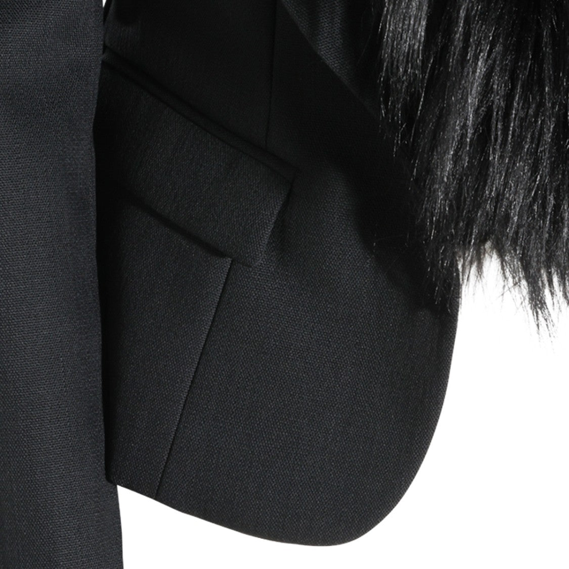Elisabetta Franchi Black Virgin Wool Blazer With Dramatic Fur Inserts