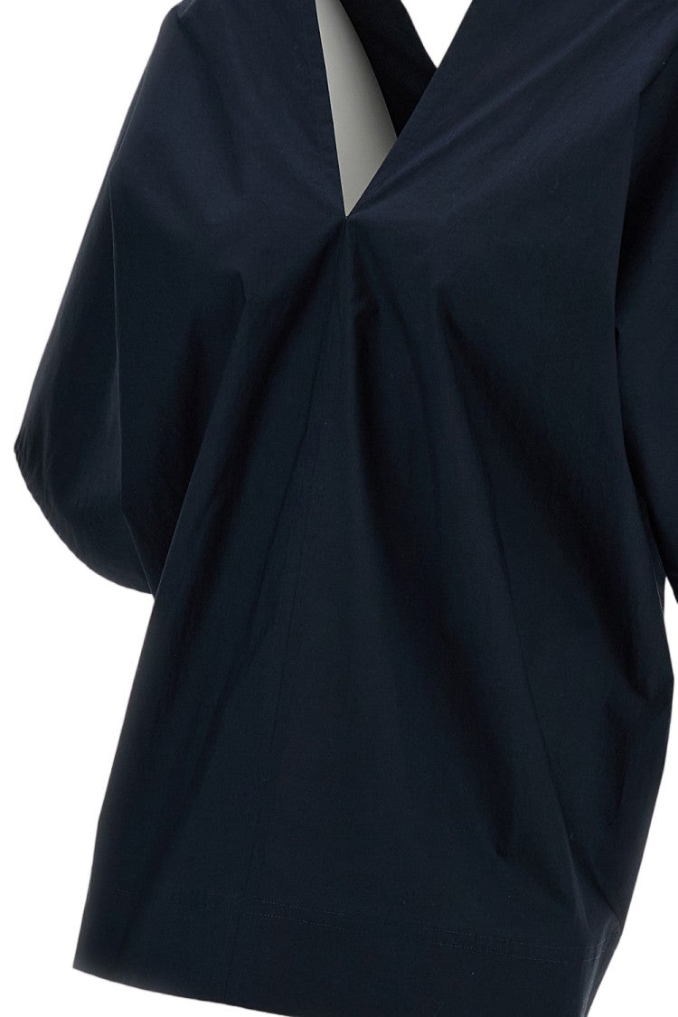 Plan C V-Neck Cotton Top With Wide Short Sleeves
