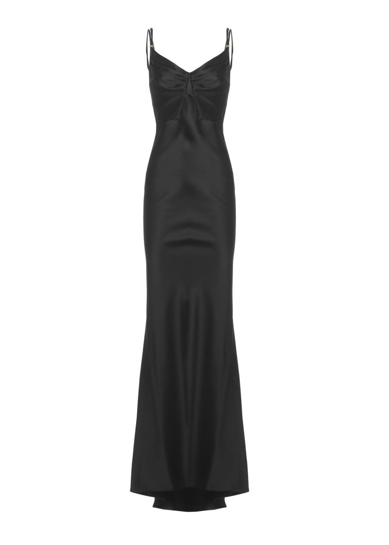 Elisabetta Franchi Satin Evening Dress With Sweetheart Neckline And Flared Hem