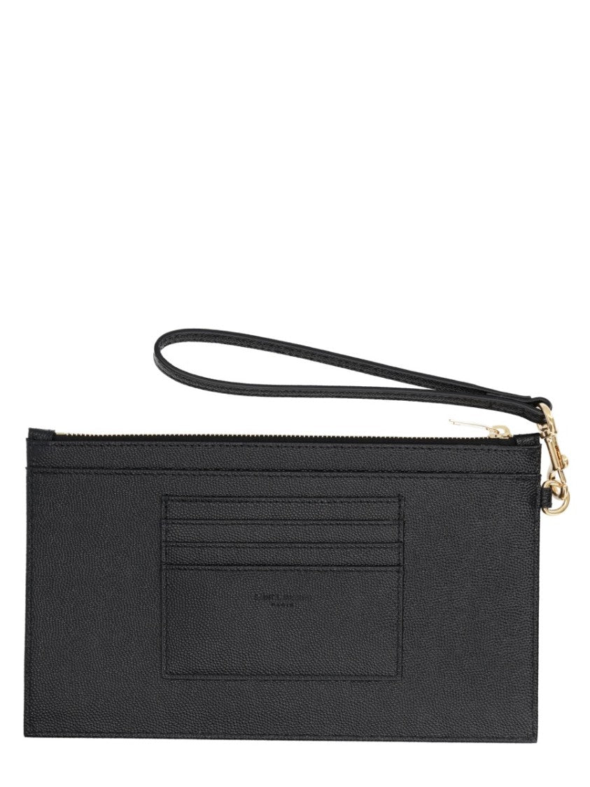 Saint Laurent Large Chevron Quilted Pouch With Interlocking Logo And Wrist Strap