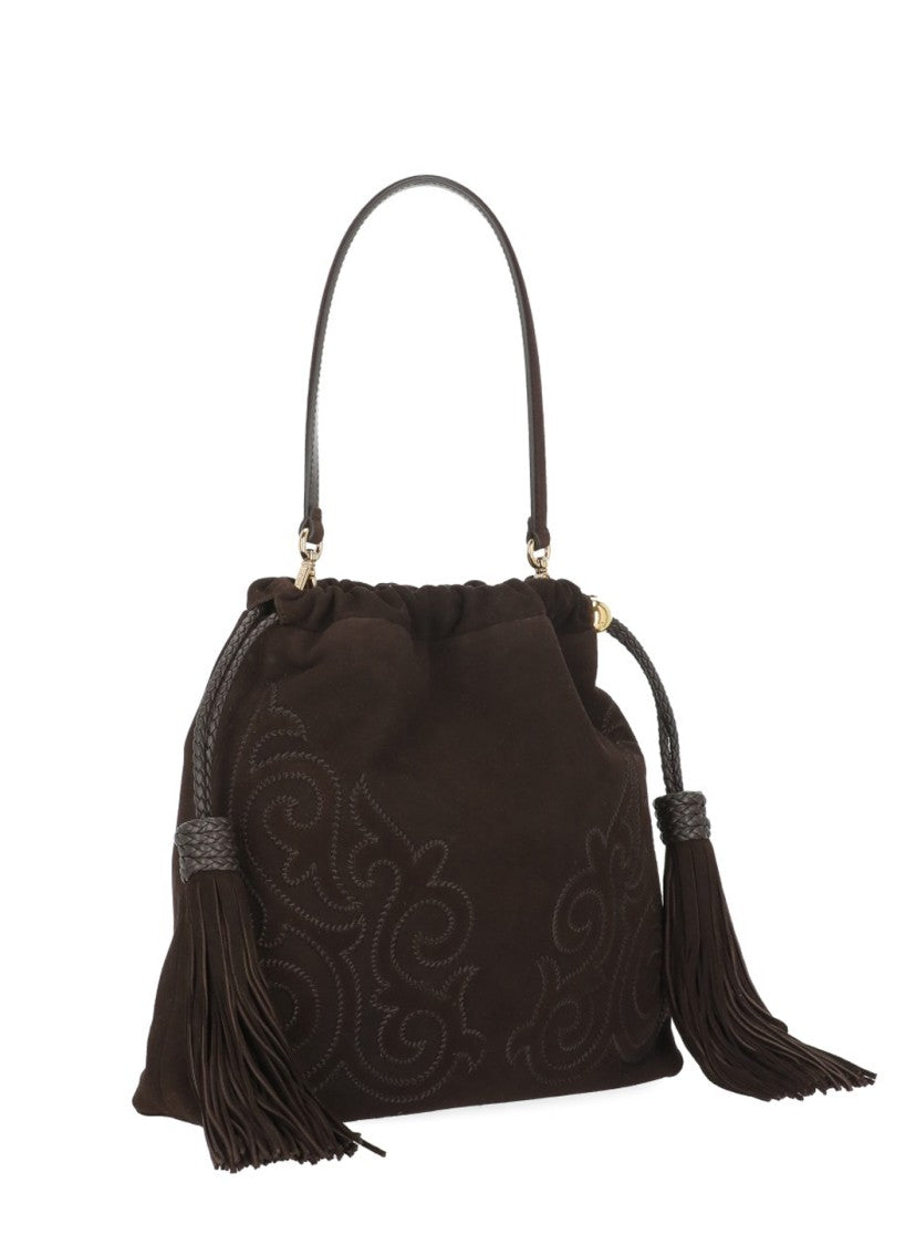 Etro Brown Kalispero Embroidered Fringe Suede Bag
