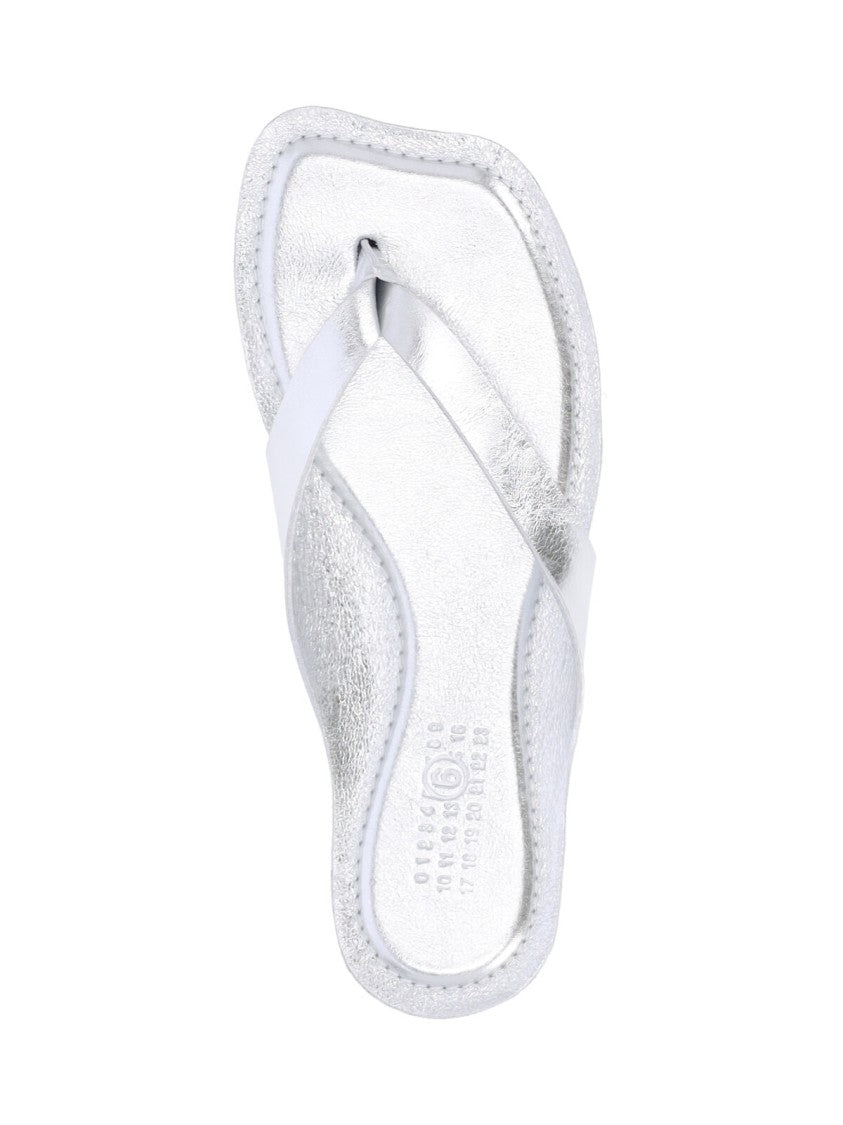 Mm6 By Maison Margiela Silver Metallic Thong Contoured Sole Sandals