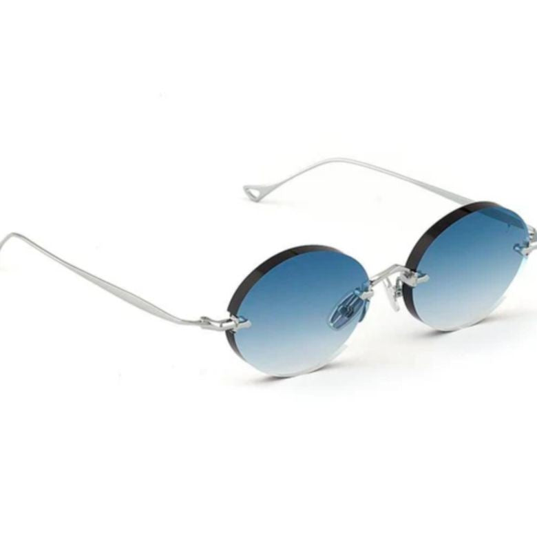 Eyepetizer Wilmot C.1-53 Gradient Blue-Tinted Oval Sunglasses With Sleek Silver Frame