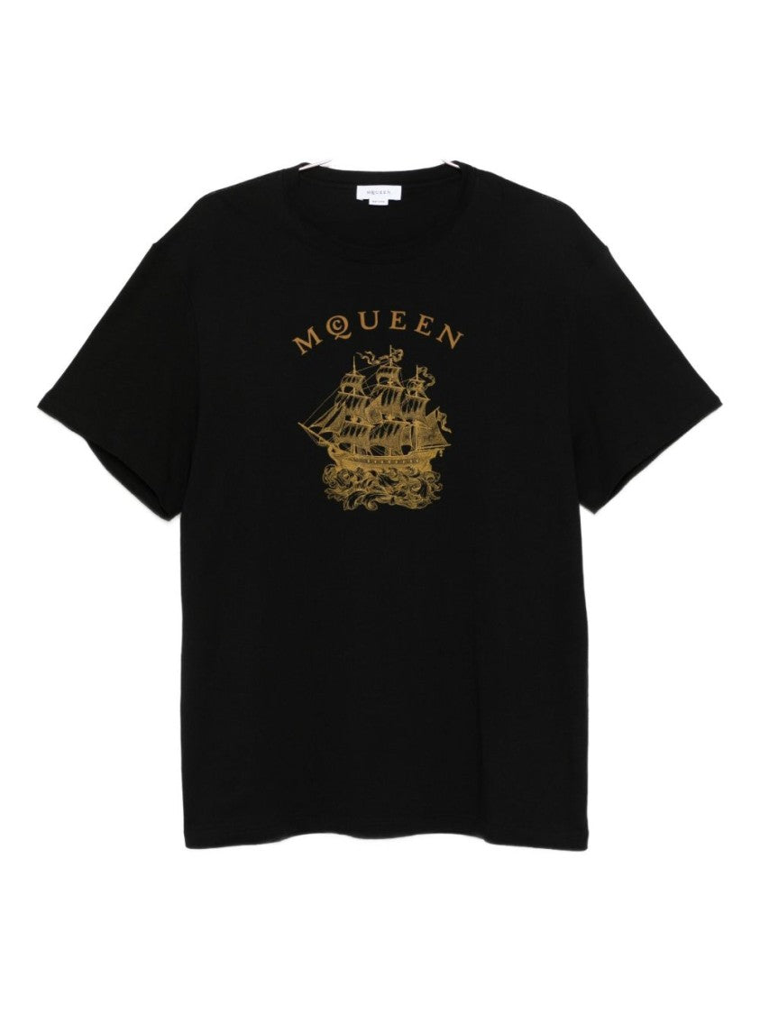 Alexander Mcqueen Graphic Sailing Ship T-Shirt With Gold Detailing