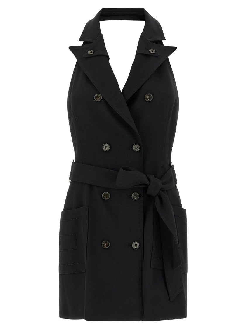 Elisabetta Franchi Double-Breasted Gabardine Mini Dress With Monogram Satin Lining