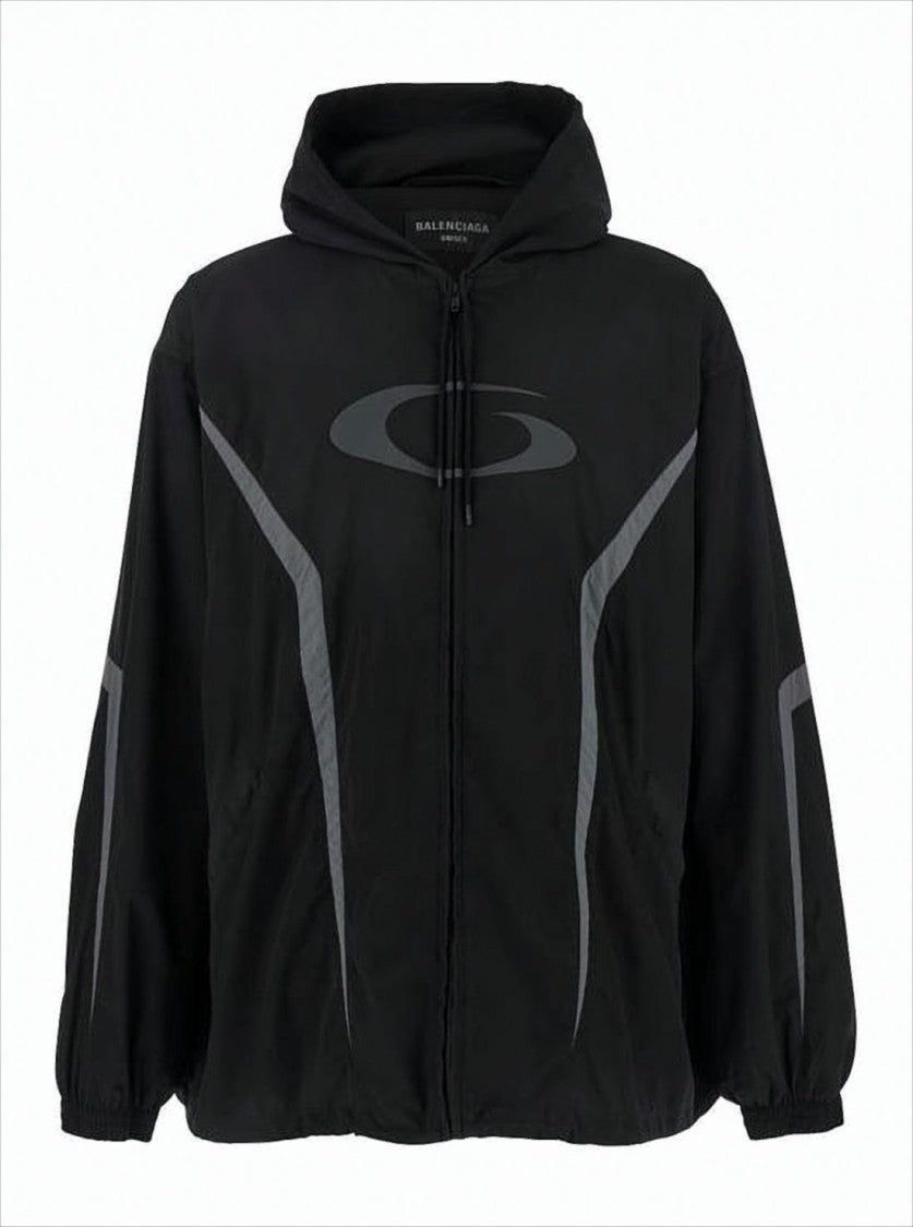 Balenciaga Hooded Black Jacket With Reflective Accents