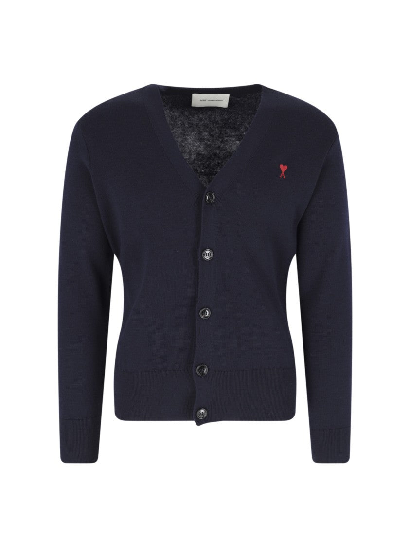 Ami Paris Blue Ami De Coeur V-Neck Cardigan