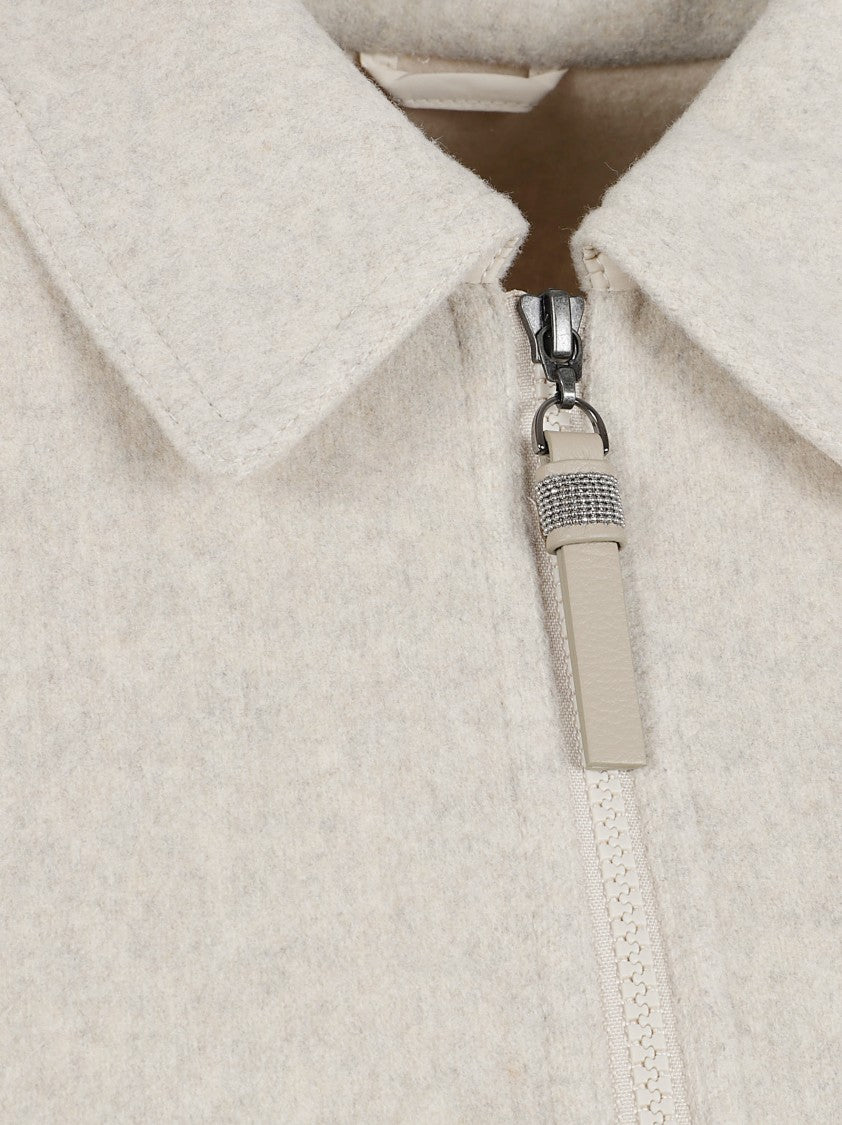 Brunello Cucinelli Light Beige Zip-Front Jacket With Soft Texture