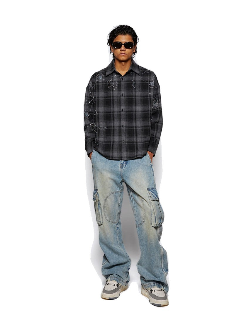 Nahmias Plaid Beaded Oversized Shirt Black