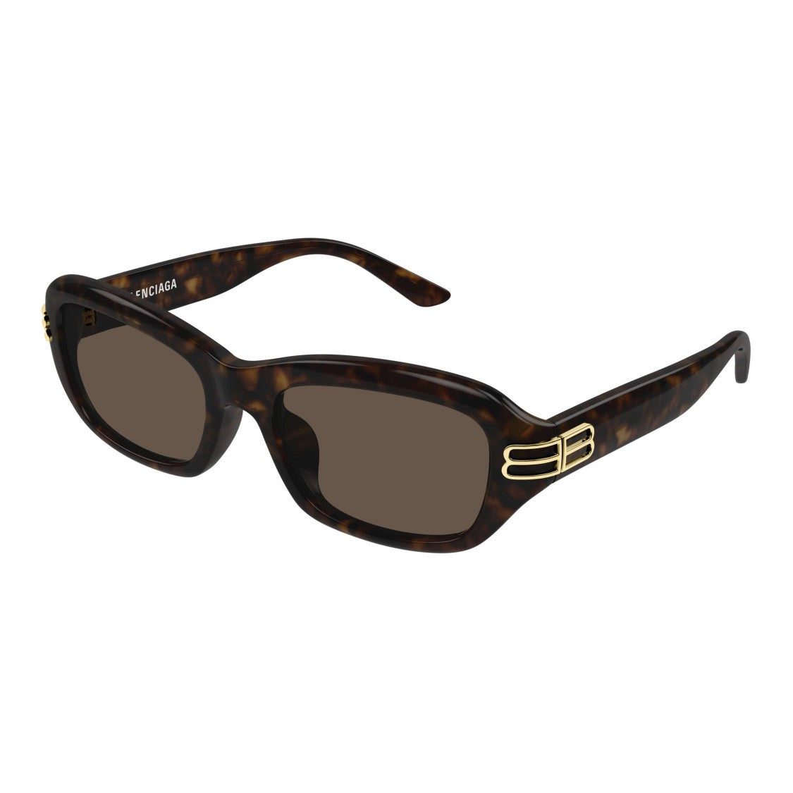 Balenciaga Tortoiseshell Rectangular Frame Sunglasses With Gold Detailing