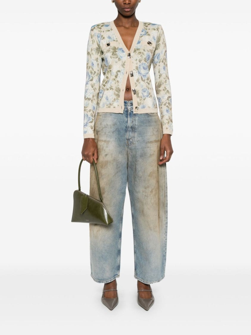 Blugirl V-Neck Knitwear Sweater With Floral Pattern