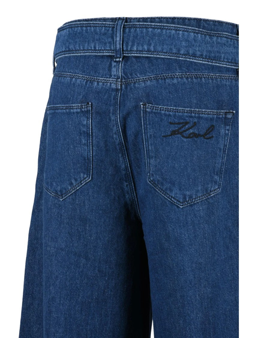 Karl Lagerfeld Palazzo Jeans With Belt Detail And Structured Fit