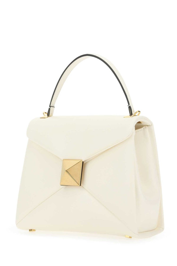 Valentino Garavani Structured White Leather Shoulder Bag With Geometric Clasp