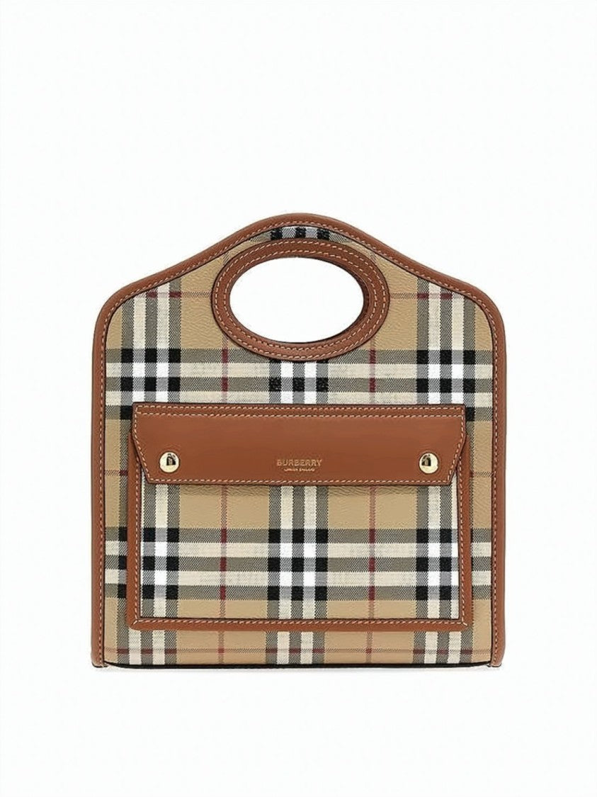 Burberry Mini Pocket Tote In Classic Check With Leather Trimming