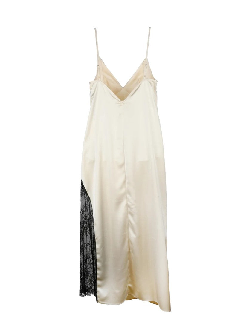 Weili Zheng White Lace Insert Satin Viscose Day Dress