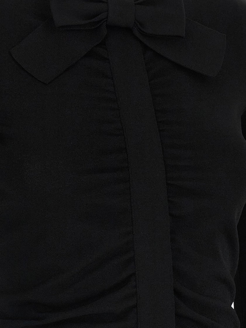 Valentino Garavani Fitted Viscose Cardigan With Maxi Bow And Ruffled Zip