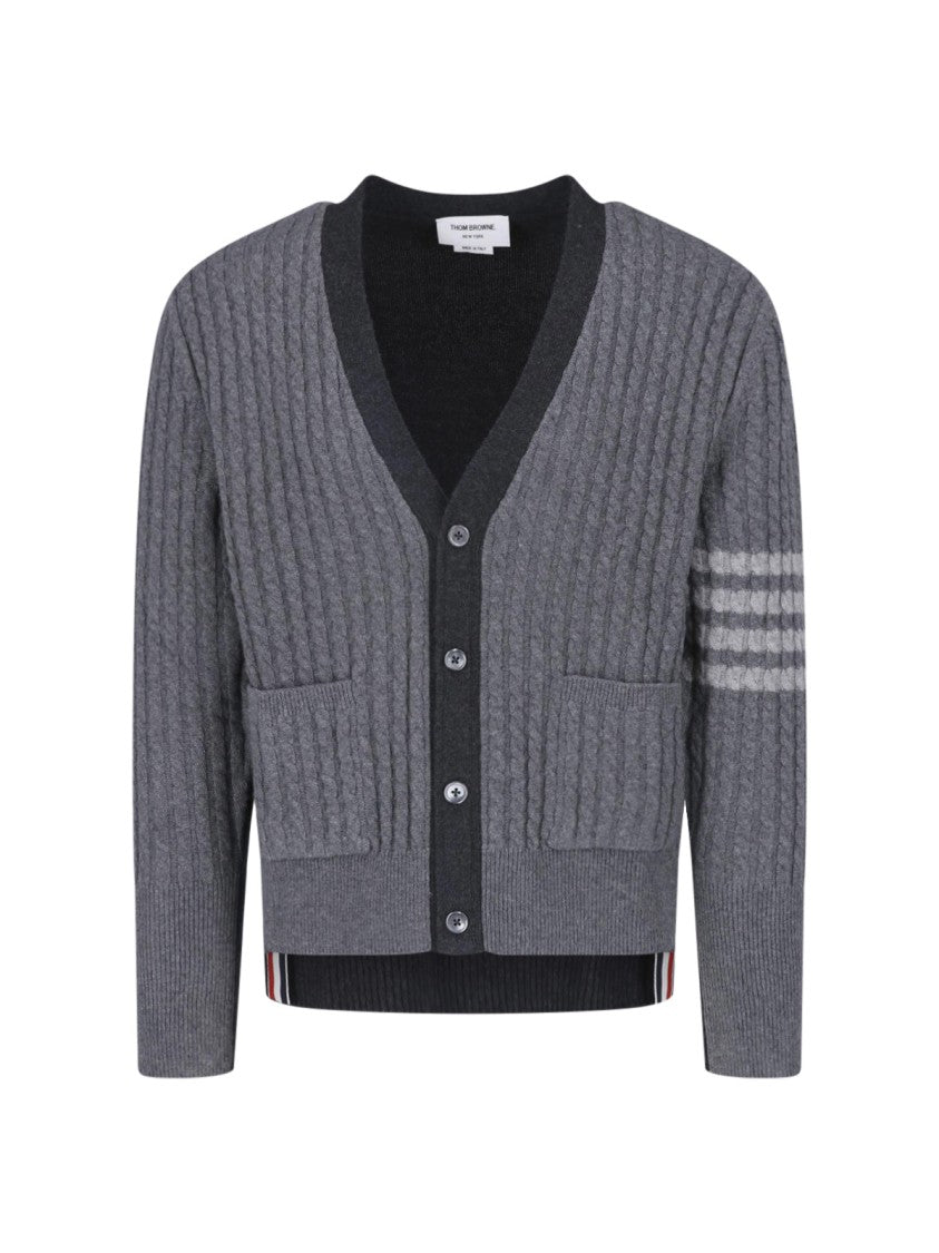 Thom Browne Cable Knit Button-Up Front Ribbed Detailing Cardigan
