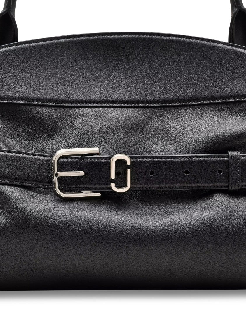 Marc Jacobs Structured Black Leather Satchel With Decorative Buckle