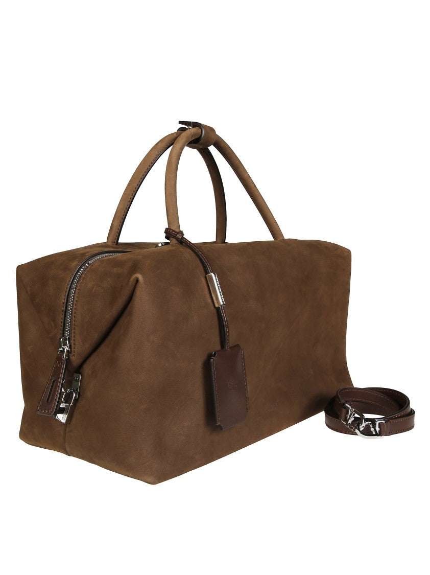 Max Mara Spacious Brown Suede Holdall With Carrying Options