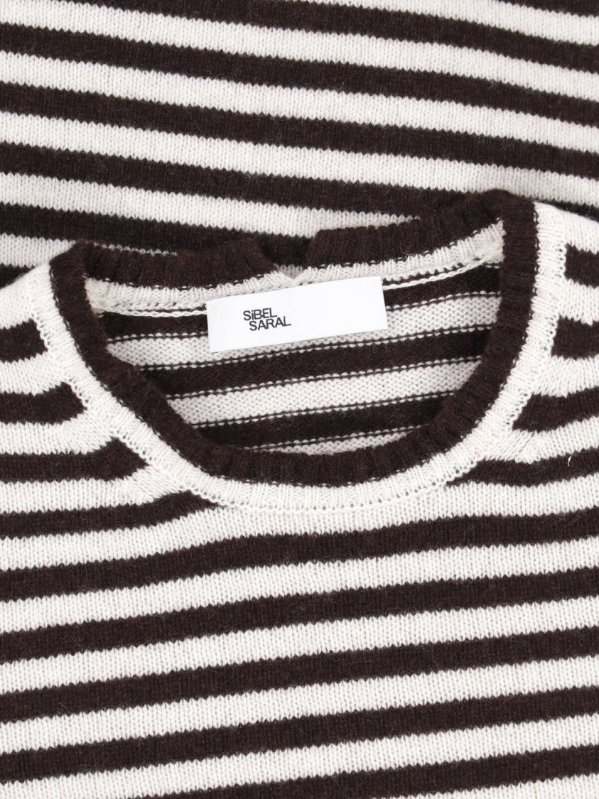 Sibel Saral Brown Sibs Striped Cashmere-Merino Crewneck Sweater