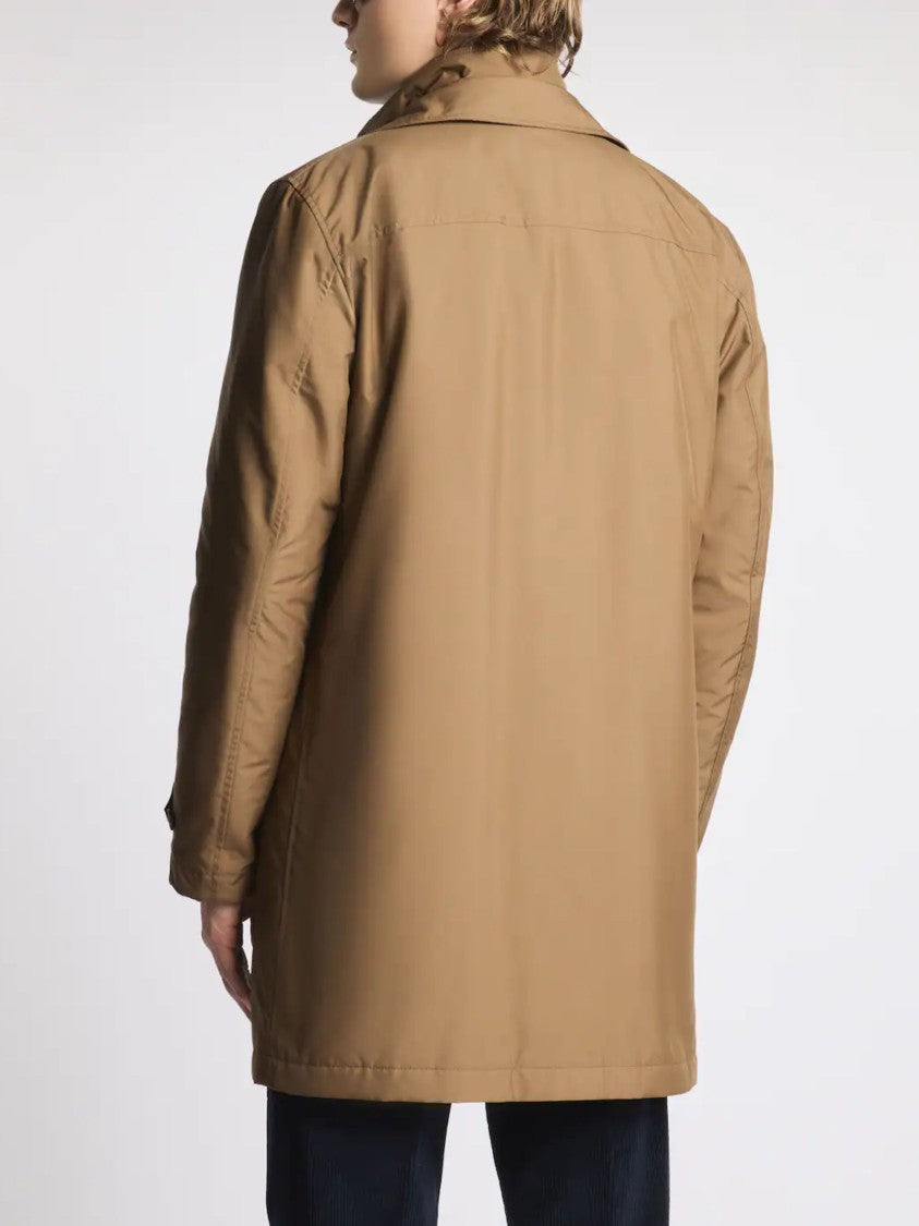 Fay Warm Brown Morning Coat With Structured Collar And Concealed Buttons