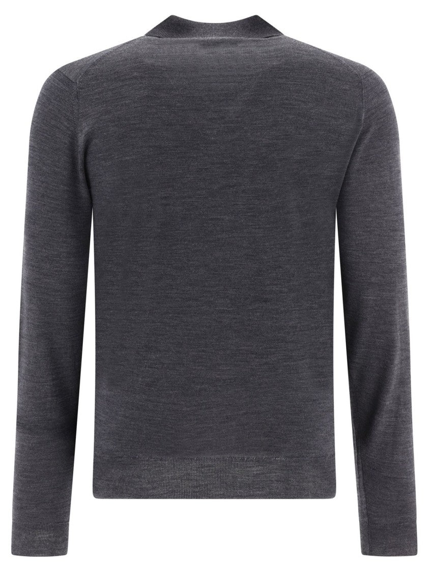 John Smedley Long Sleeve Polo Shirt With Classic Collar And Ribbed Cuffs