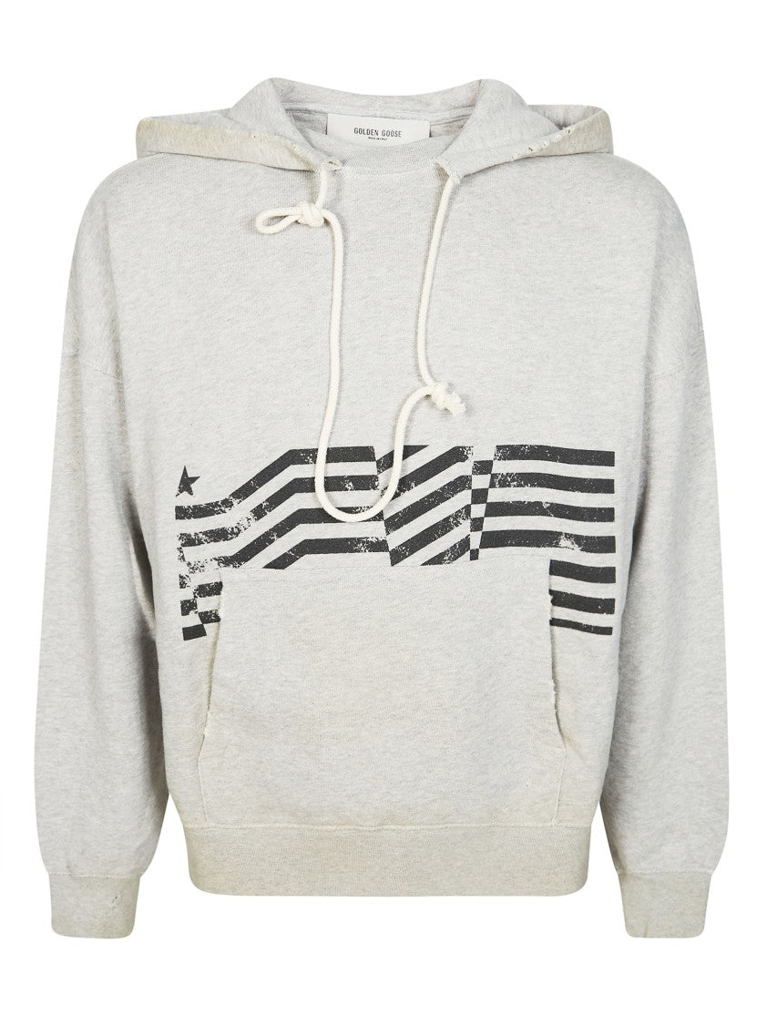 Golden Goose Light Grey Distressed Flag Hoodie