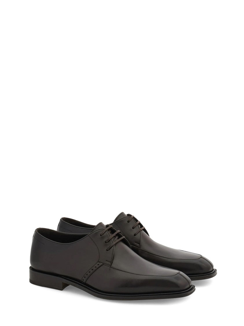 Ferragamo Polished Leather Flat Shoes With Pointed Toe