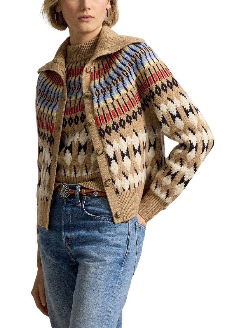 Polo Ralph Lauren Geo-Motif Wool-Cashmere Cardigan With Button-Down Front And Ribbed Details