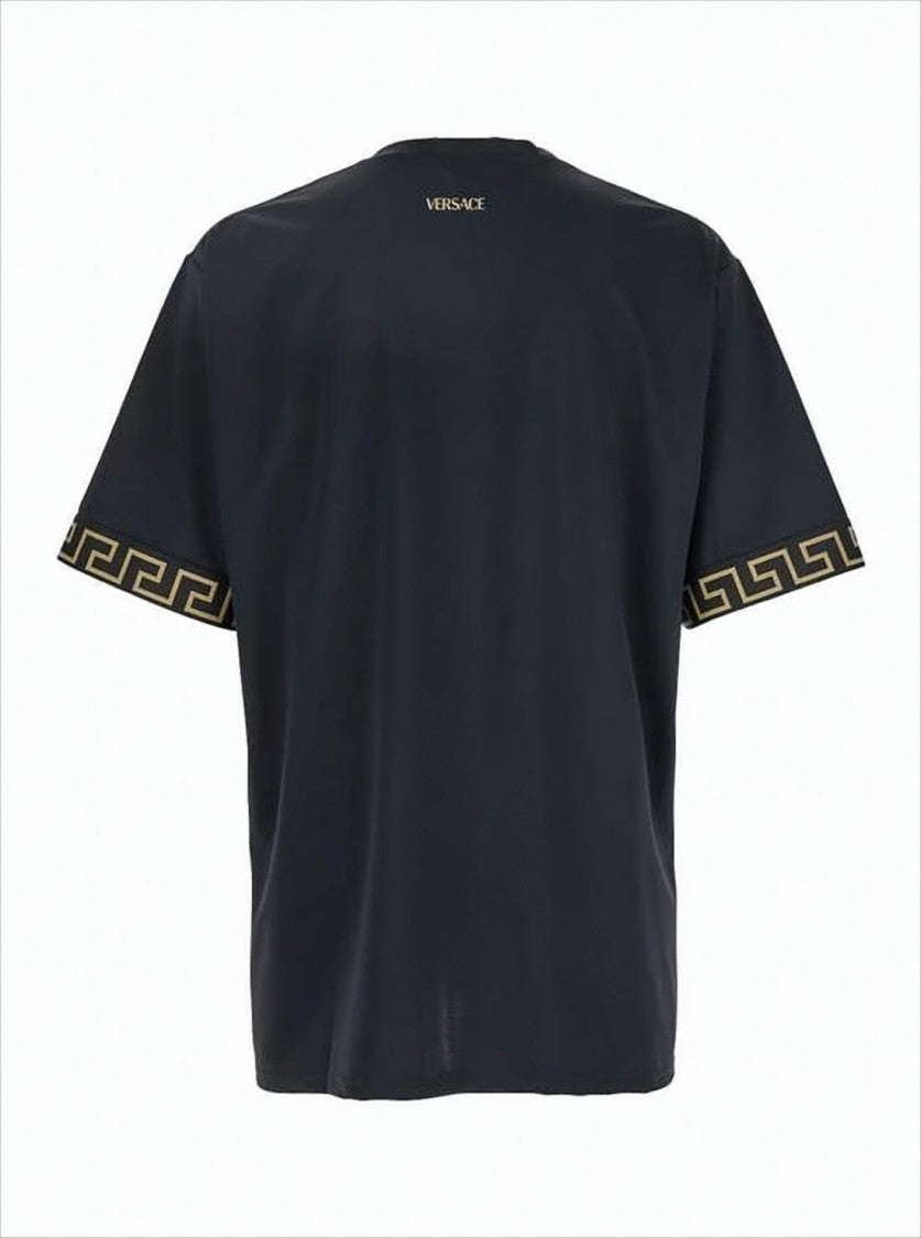 Versace Versatile Black T-Shirt With Greek Key Pattern Trim