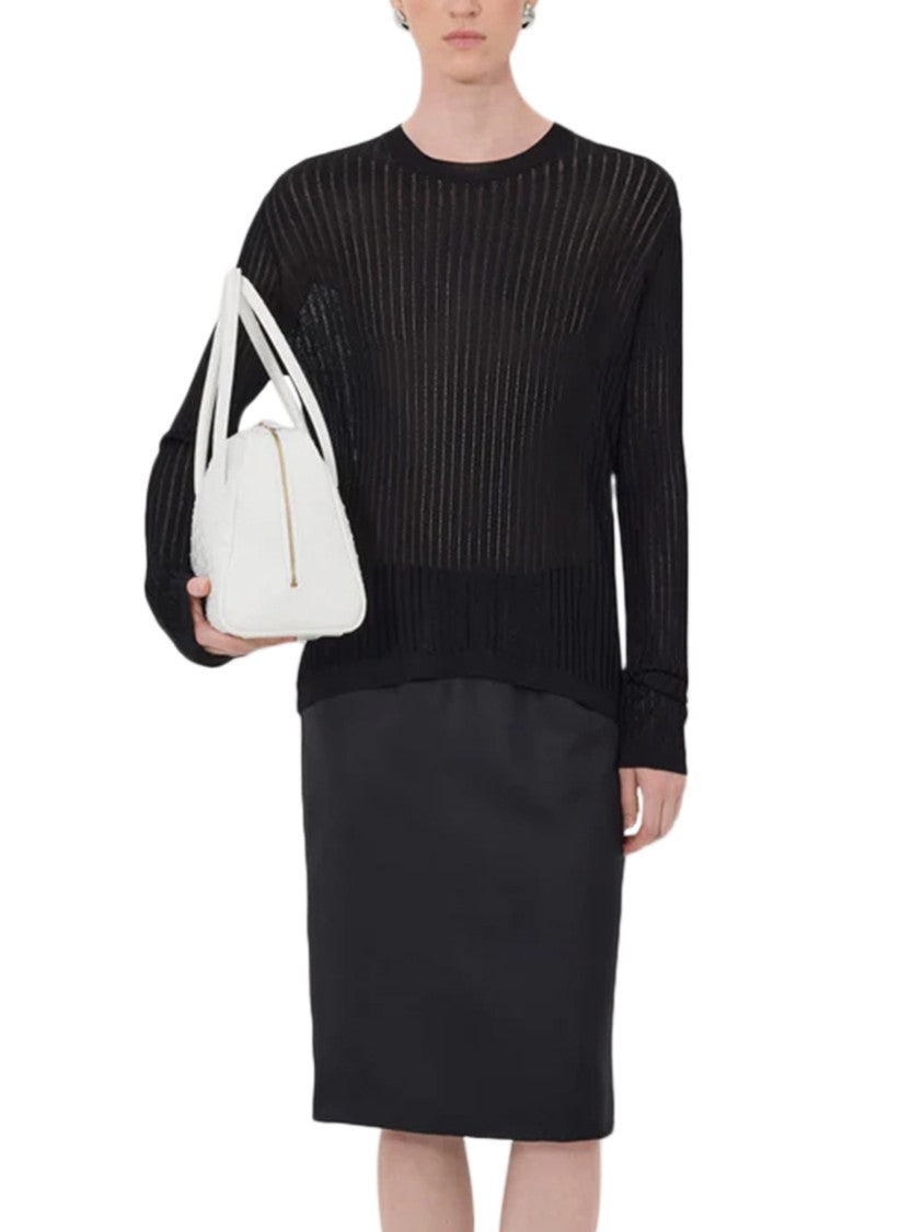 Loulou De Saison Semi-Sheer Black Sweater With Ribbed Knit Texture