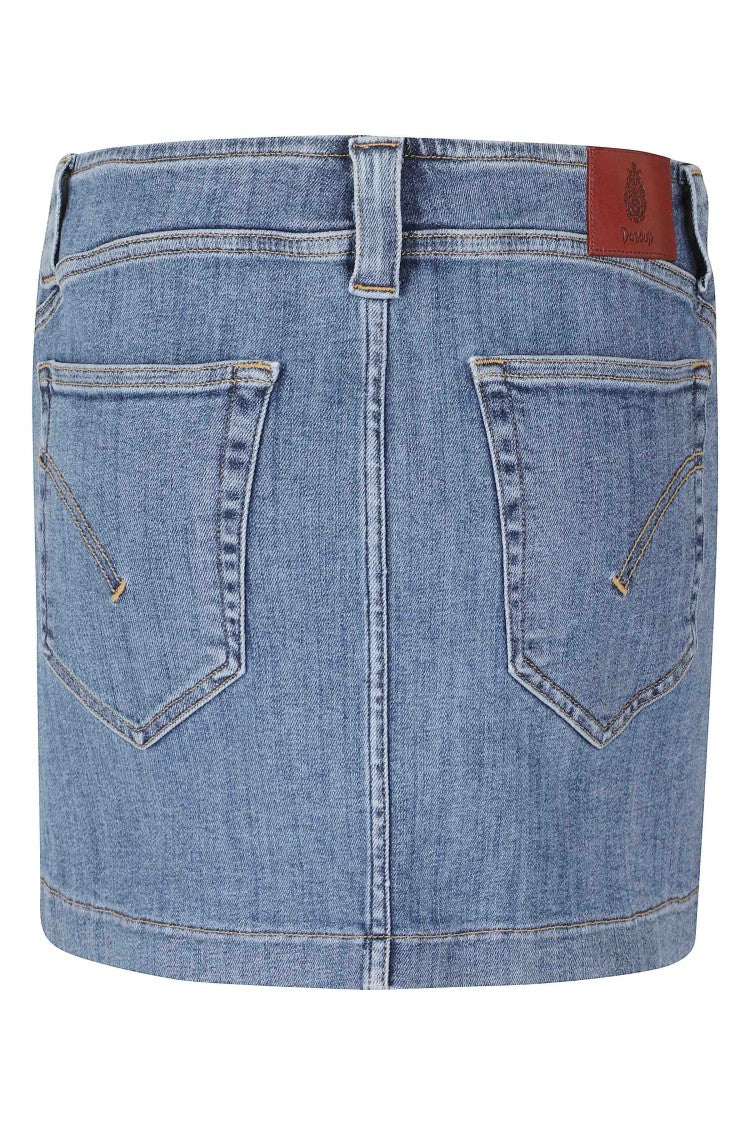 Dondup Stretch Denim Miniskirt With Jewel Button Closure