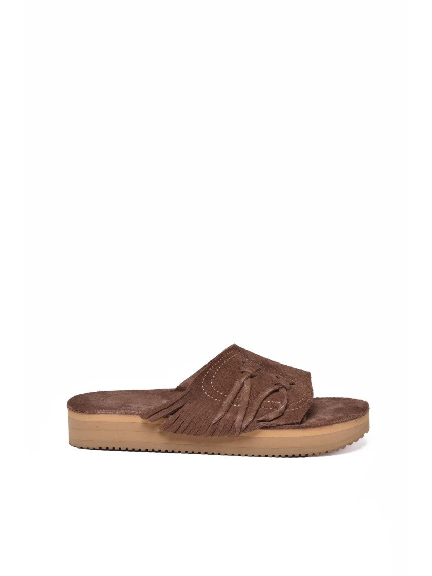 Corbi & Sons Brown Soft Suede Fringe Knot Slide Sandals