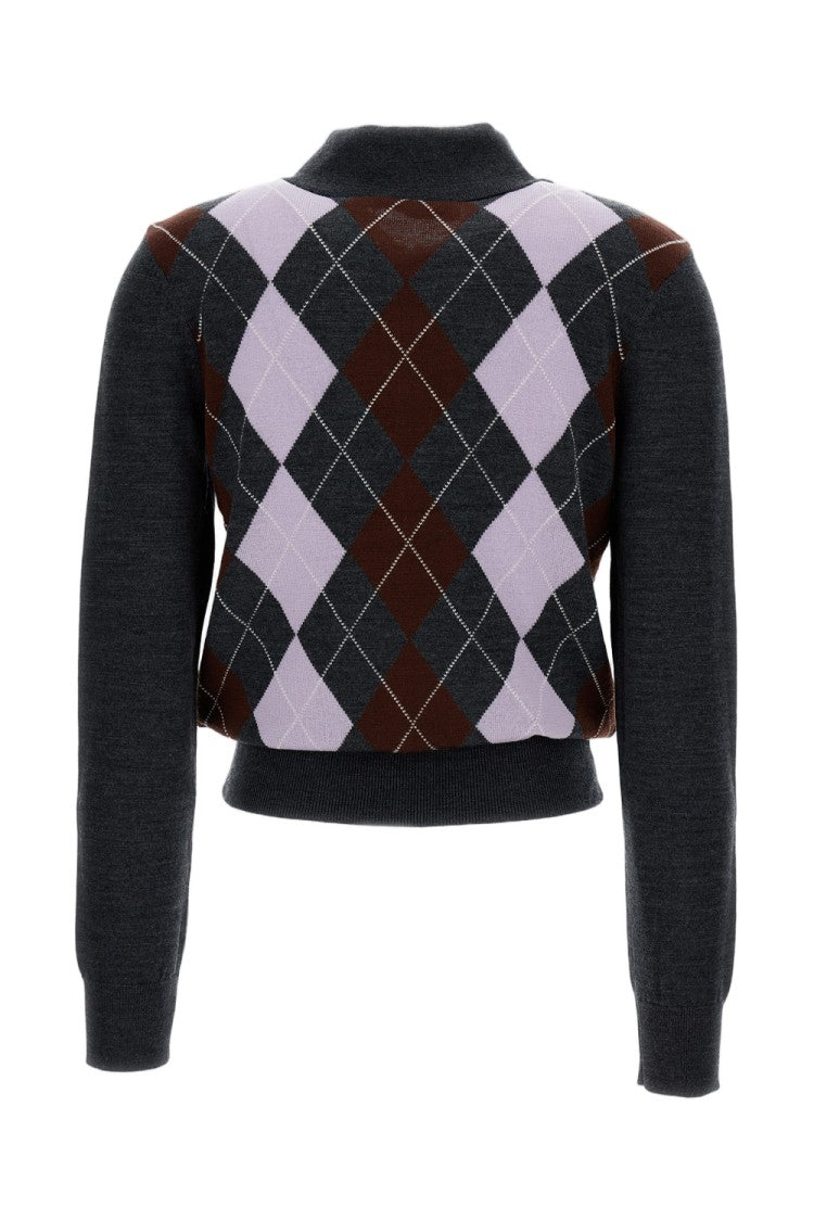 Self-Portrait Wool Polo Sweater With Diamond Pattern