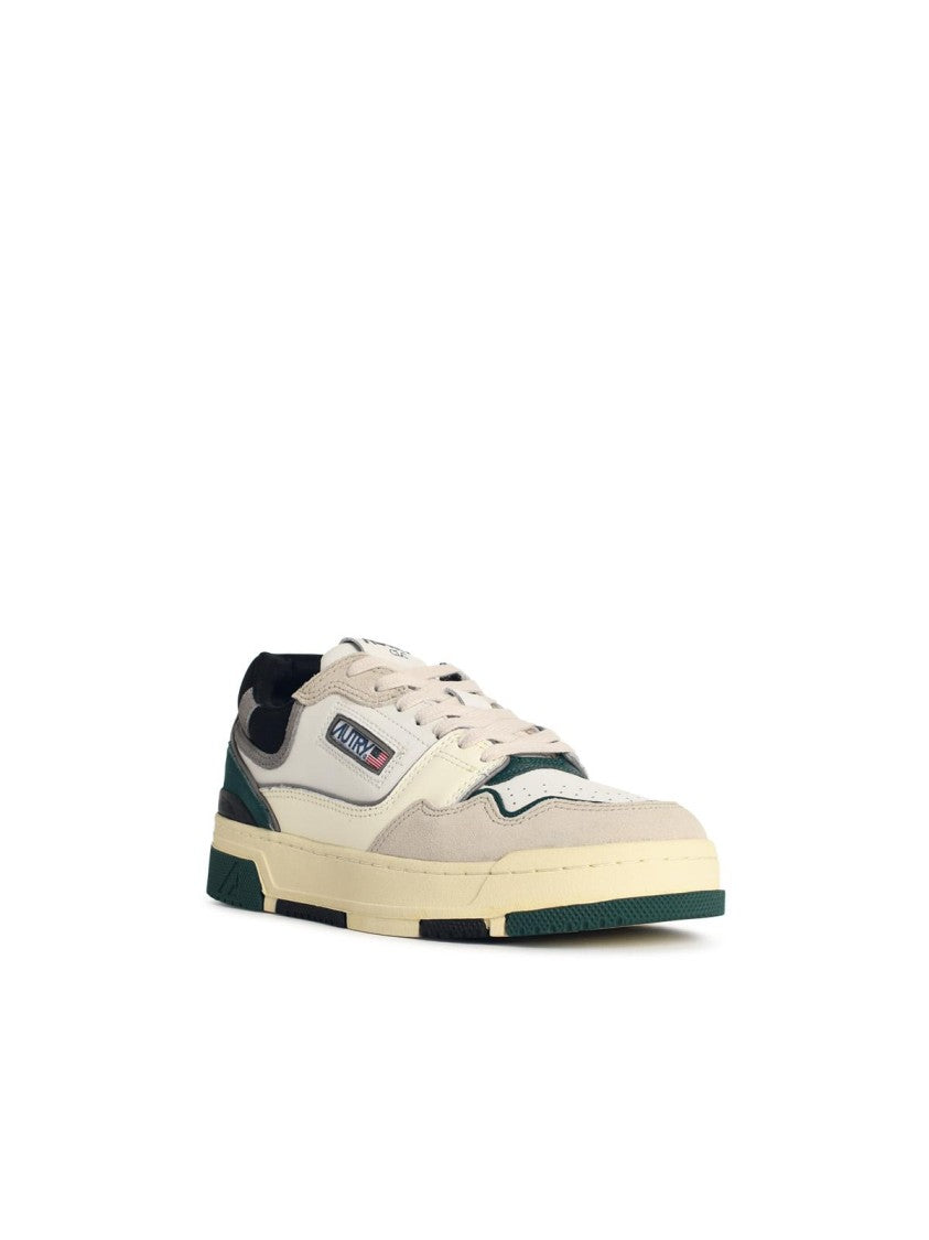Autry 'Clc Low' White And Green 'Forest' Suede And Leather Sneakers